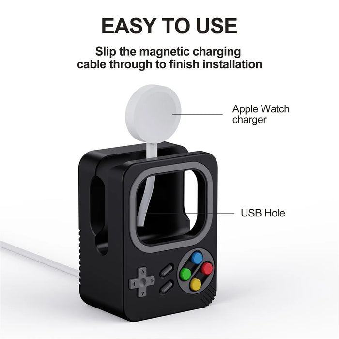 Watch Charger Holder for Apple Watch, Retro Game Console Design Silicone Charging Stand Holder - Black - 3