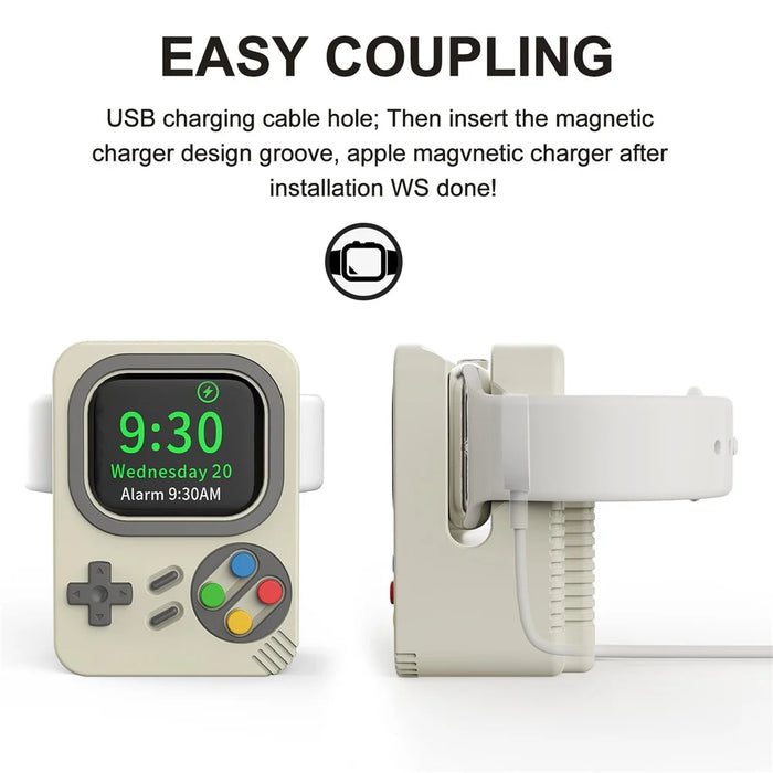 Watch Charger Holder for Apple Watch, Retro Game Console Design Silicone Charging Stand Holder - Black - 4
