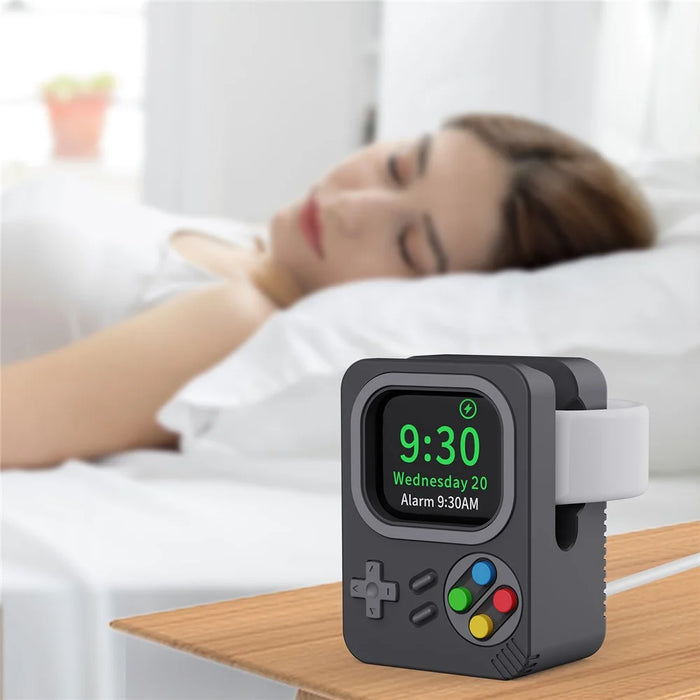 Watch Charger Holder for Apple Watch, Retro Game Console Design Silicone Charging Stand Holder - Black - 6