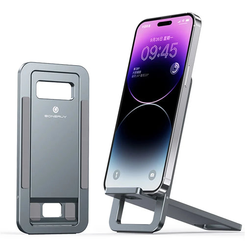 BONERUY T6 Cell Phone Stand Foldable Aluminum Adjustable Phone Tablet Holder Cradle Dock for Desk Travel - Dark Grey - 1
