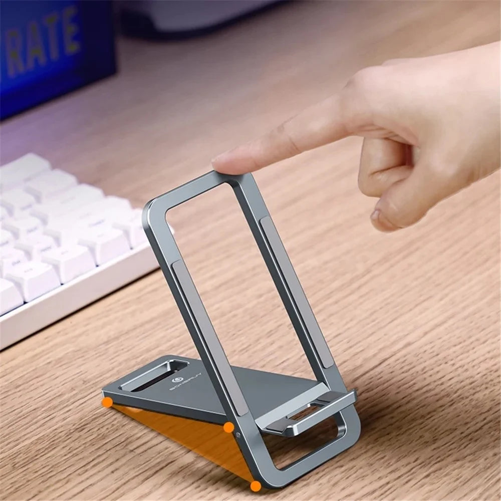 BONERUY T6 Cell Phone Stand Foldable Aluminum Adjustable Phone Tablet Holder Cradle Dock for Desk Travel - Dark Grey - 6