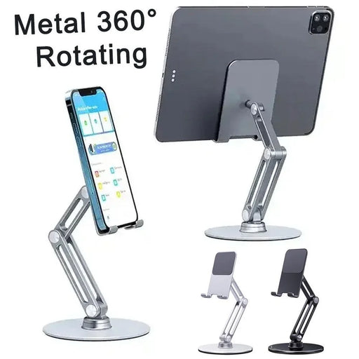 BONERUY L06X Cell Phone Stand Aluminum Alloy Tablet Cradle Desktop Dock 360 Degree Rotating Foldable Phone Holder - Dark Grey - 2