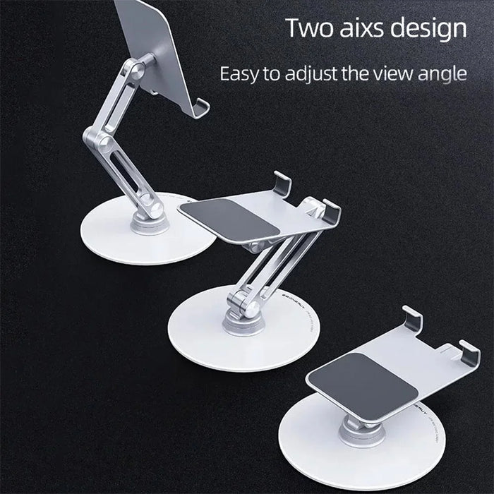 BONERUY L06X Cell Phone Stand Aluminum Alloy Tablet Cradle Desktop Dock 360 Degree Rotating Foldable Phone Holder - Dark Grey - 6