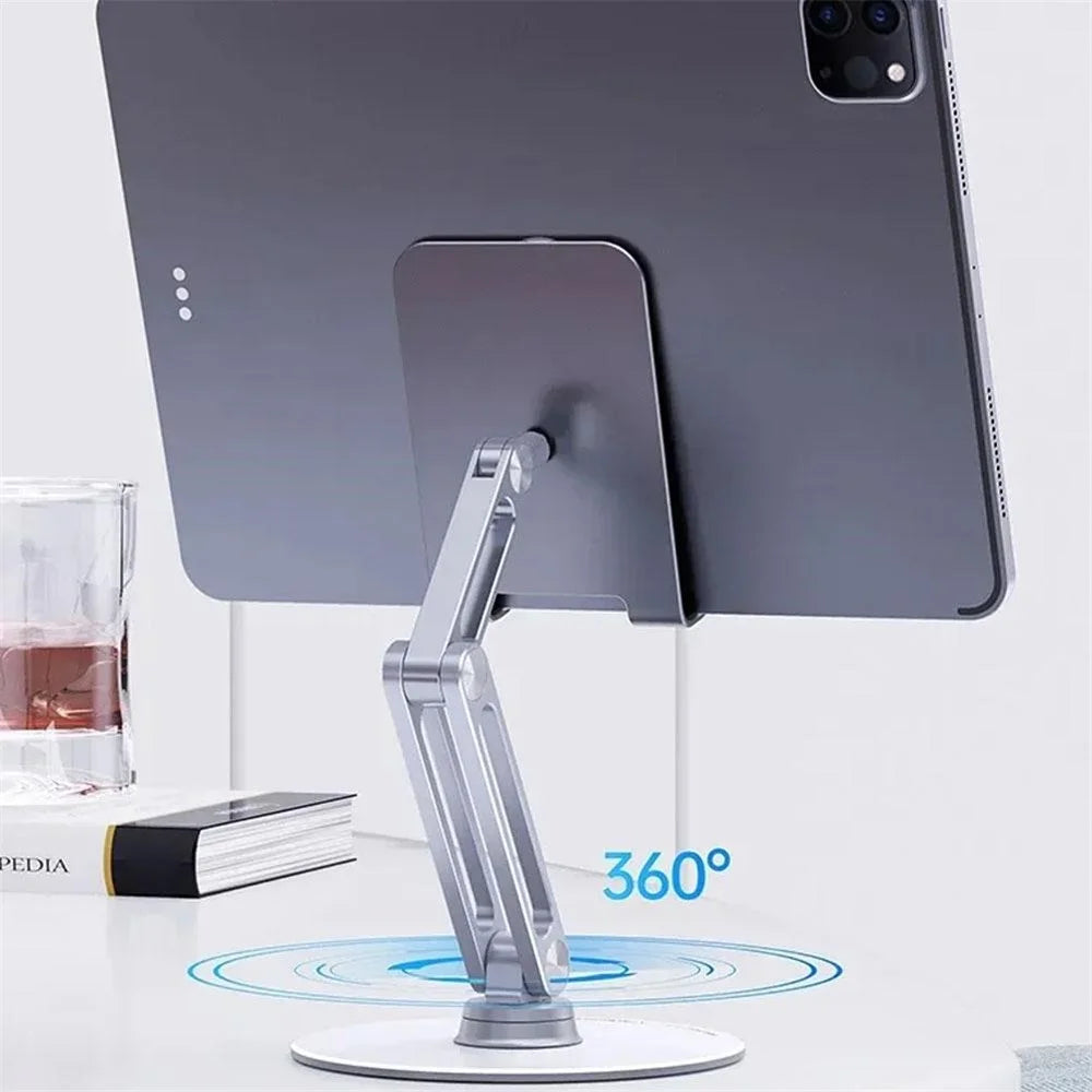 BONERUY L06X Cell Phone Stand Aluminum Alloy Tablet Cradle Desktop Dock 360 Degree Rotating Foldable Phone Holder - Dark Grey - 7