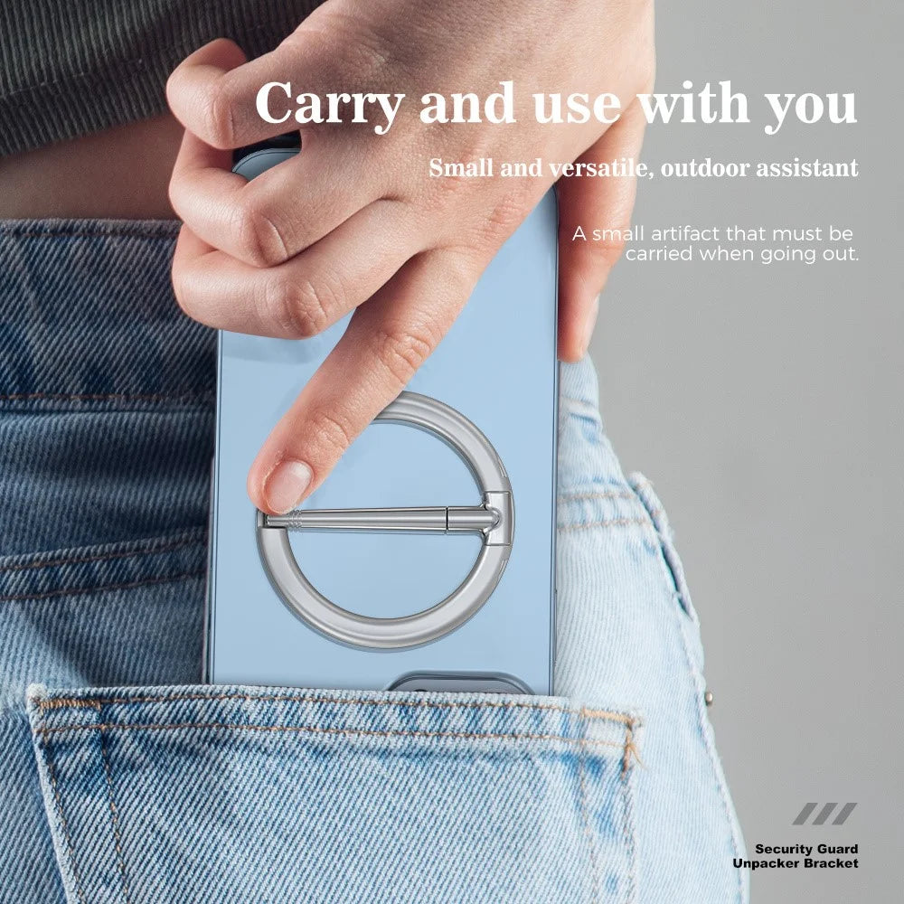R-JUST SJ20-4 Magnetic Phone Ring Holder with Knife Vertical and Horizontal Stand Foldable Cellphone Kickstand - Dark Grey - 5