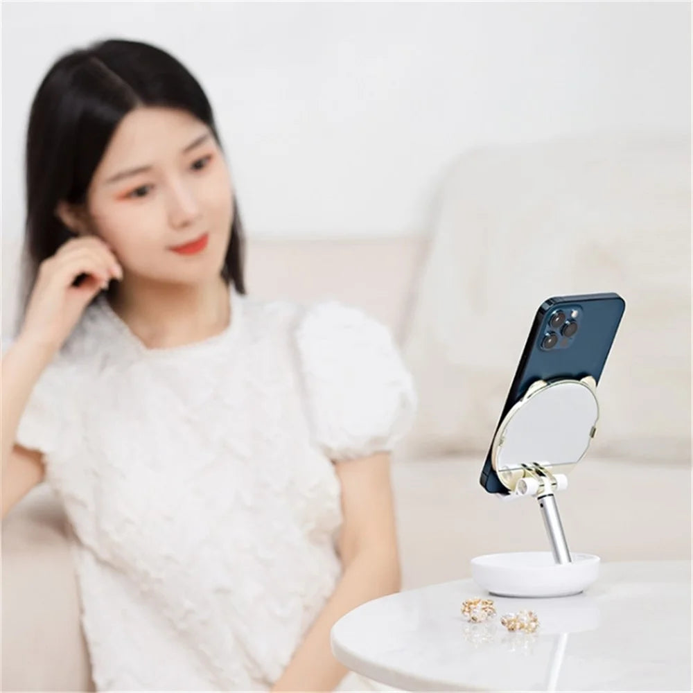 ICARERFAMILY IF-ZMZJ01 Mirror Design Cartoon Desktop Bracket Folding Stand for Phone / Tablet - Pink - 6