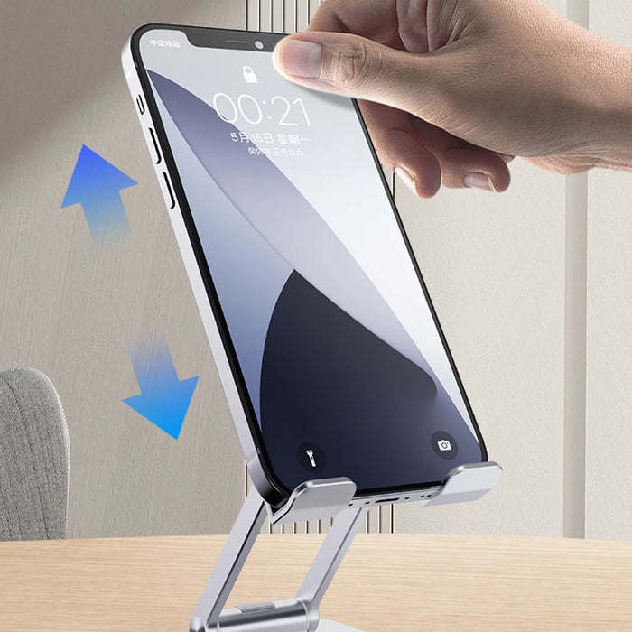 R-JUST SJ33 Foldable Cell Phone Stand Universal 9.7'' Aluminum Alloy Mobile Phone Holder Cradle Dock - Silver - 2