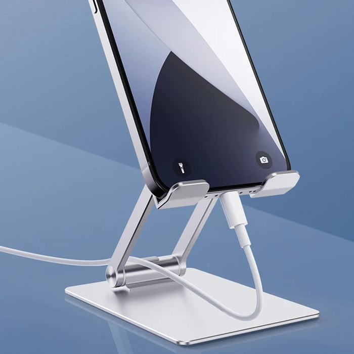 R-JUST SJ33 Foldable Cell Phone Stand Universal 9.7'' Aluminum Alloy Mobile Phone Holder Cradle Dock - Silver - 4