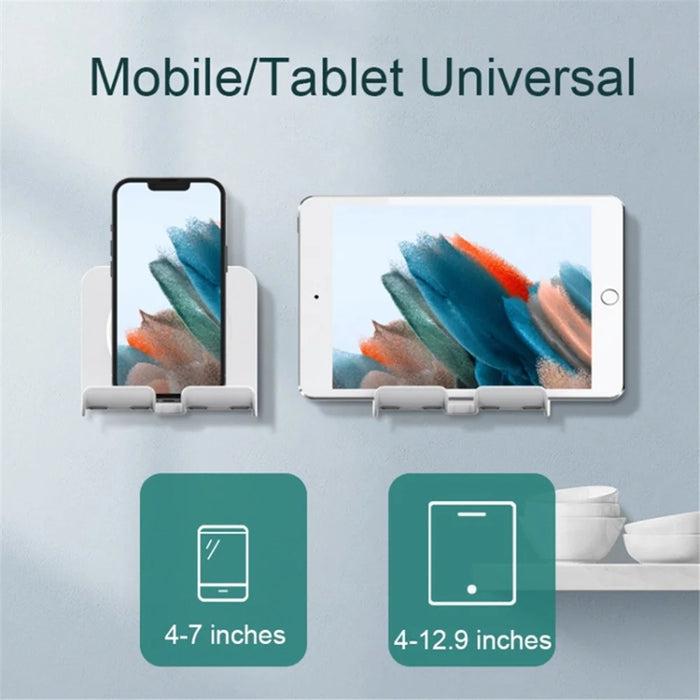 B86 Multi-Functional Rotating Wall-Mount Cell Phone Holder Desktop ABS+Silicone Tablet Stand - White - 3