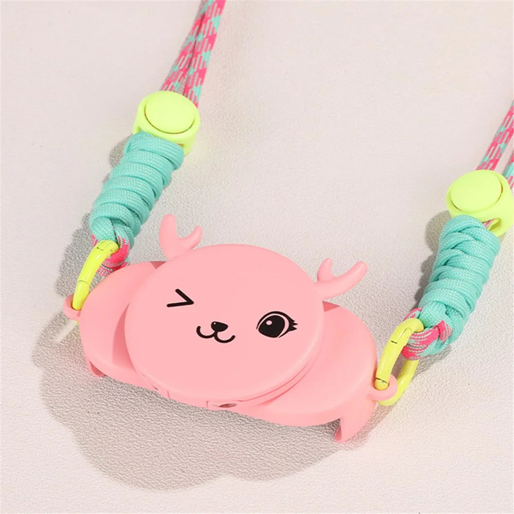 Phone Crossbody Lanyard Rotary Back Clamp Phone Holder Nylon Braided Shoulder Strap with Makeup Mirror Stand - Pink - 2