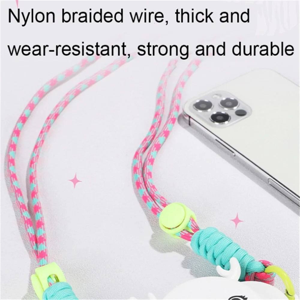 Phone Crossbody Lanyard Rotary Back Clamp Phone Holder Nylon Braided Shoulder Strap with Makeup Mirror Stand - Pink - 4
