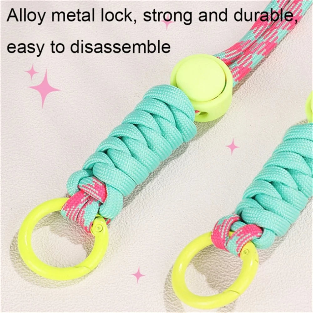Phone Crossbody Lanyard Rotary Back Clamp Phone Holder Nylon Braided Shoulder Strap with Makeup Mirror Stand - Pink - 5