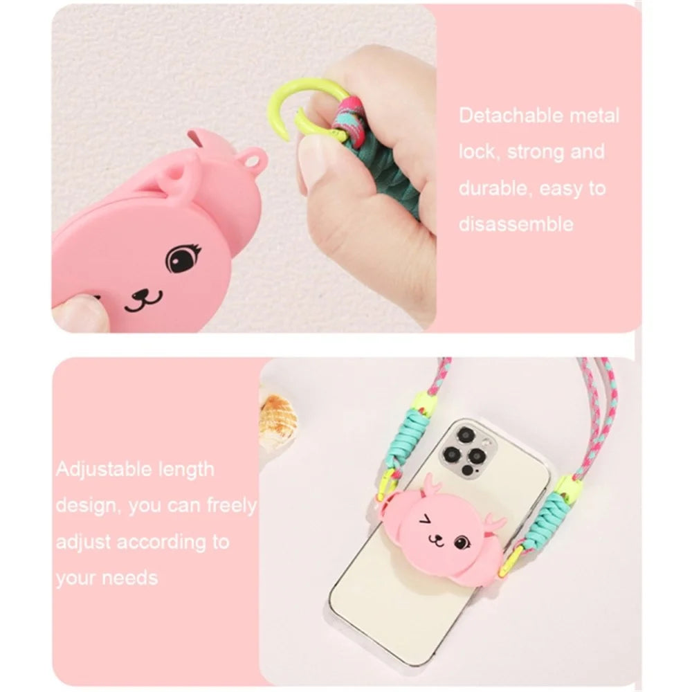 Phone Crossbody Lanyard Rotary Back Clamp Phone Holder Nylon Braided Shoulder Strap with Makeup Mirror Stand - Pink - 6
