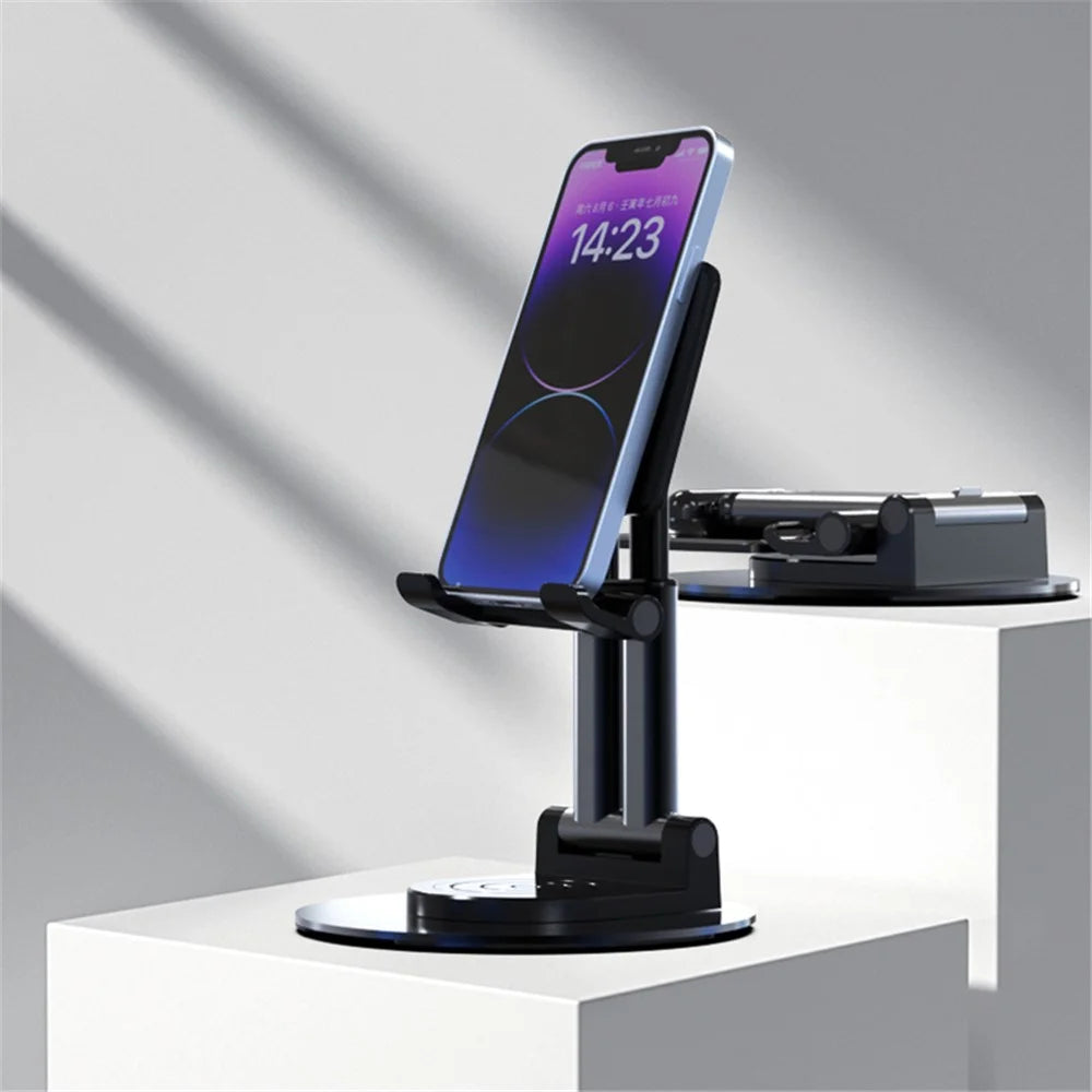 CCT22 Dual Tube Desktop Folding Cell Phone Stand ABS+Silicone Rotating Mobile Phone Holder - Black - 2