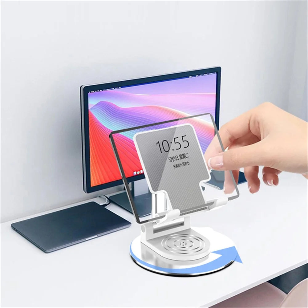 CCT22 Dual Tube Desktop Folding Cell Phone Stand ABS+Silicone Rotating Mobile Phone Holder - Black - 4