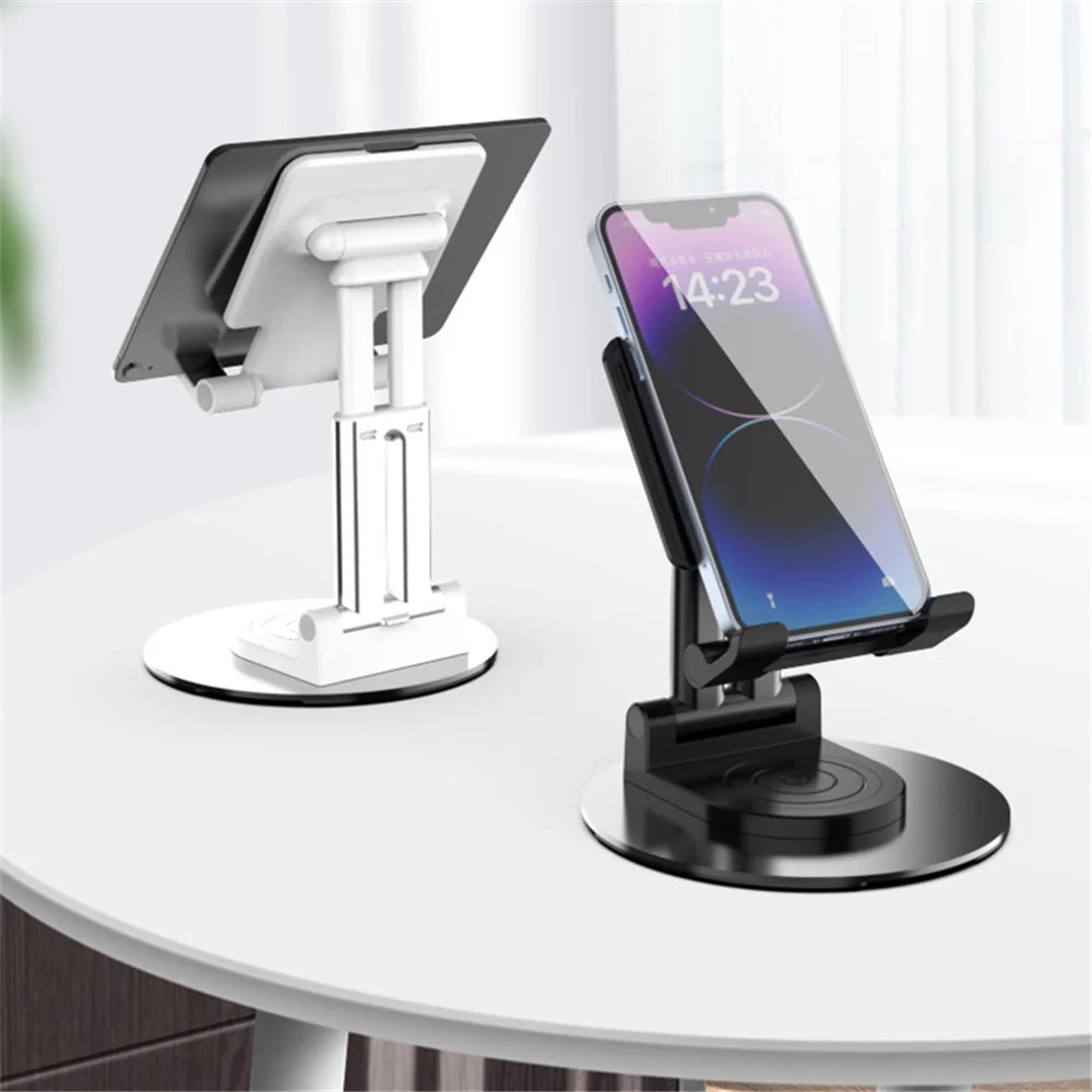 CCT22 Dual Tube Desktop Folding Cell Phone Stand ABS+Silicone Rotating Mobile Phone Holder - Black - 6
