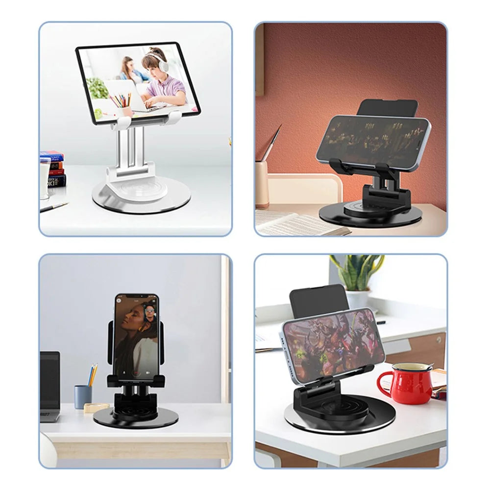 CCT22 Dual Tube Desktop Folding Cell Phone Stand ABS+Silicone Rotating Mobile Phone Holder - Black - 7