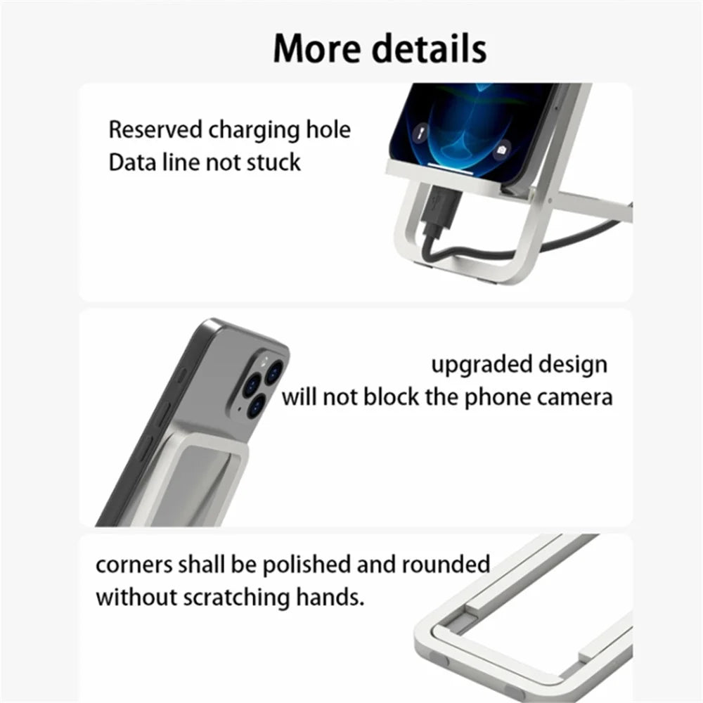 Cell Phone Stand Foldable Aluminum Alloy Adjustable Holder Phone Holder for Desk - Silver - 4