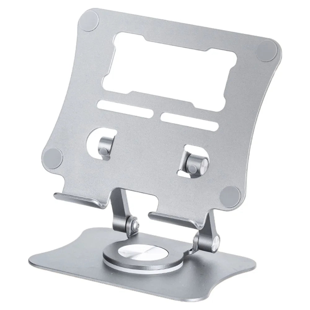G68 Desktop Foldable Phone Tablet Stand for iPhone 16 / 16 Plus / 16 Pro / 16 Pro Max Aluminum Alloy 360-Degree Rotating Tablet Holder - Silver - 1