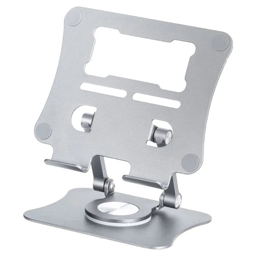 G68 Desktop Foldable Phone Tablet Stand for iPhone 16 / 16 Plus / 16 Pro / 16 Pro Max Aluminum Alloy 360-Degree Rotating Tablet Holder - Silver - 1