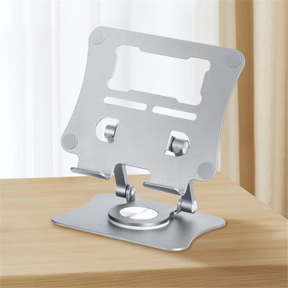 G68 Desktop Foldable Phone Tablet Stand for iPhone 16 / 16 Plus / 16 Pro / 16 Pro Max Aluminum Alloy 360-Degree Rotating Tablet Holder - Silver - 2