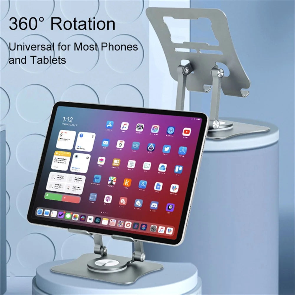 G68 Desktop Foldable Phone Tablet Stand for iPhone 16 / 16 Plus / 16 Pro / 16 Pro Max Aluminum Alloy 360-Degree Rotating Tablet Holder - Silver - 3