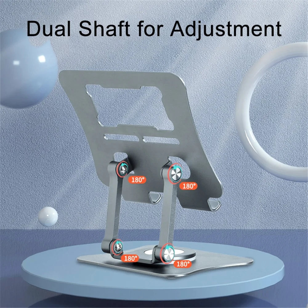 G68 Desktop Foldable Phone Tablet Stand for iPhone 16 / 16 Plus / 16 Pro / 16 Pro Max Aluminum Alloy 360-Degree Rotating Tablet Holder - Silver - 4