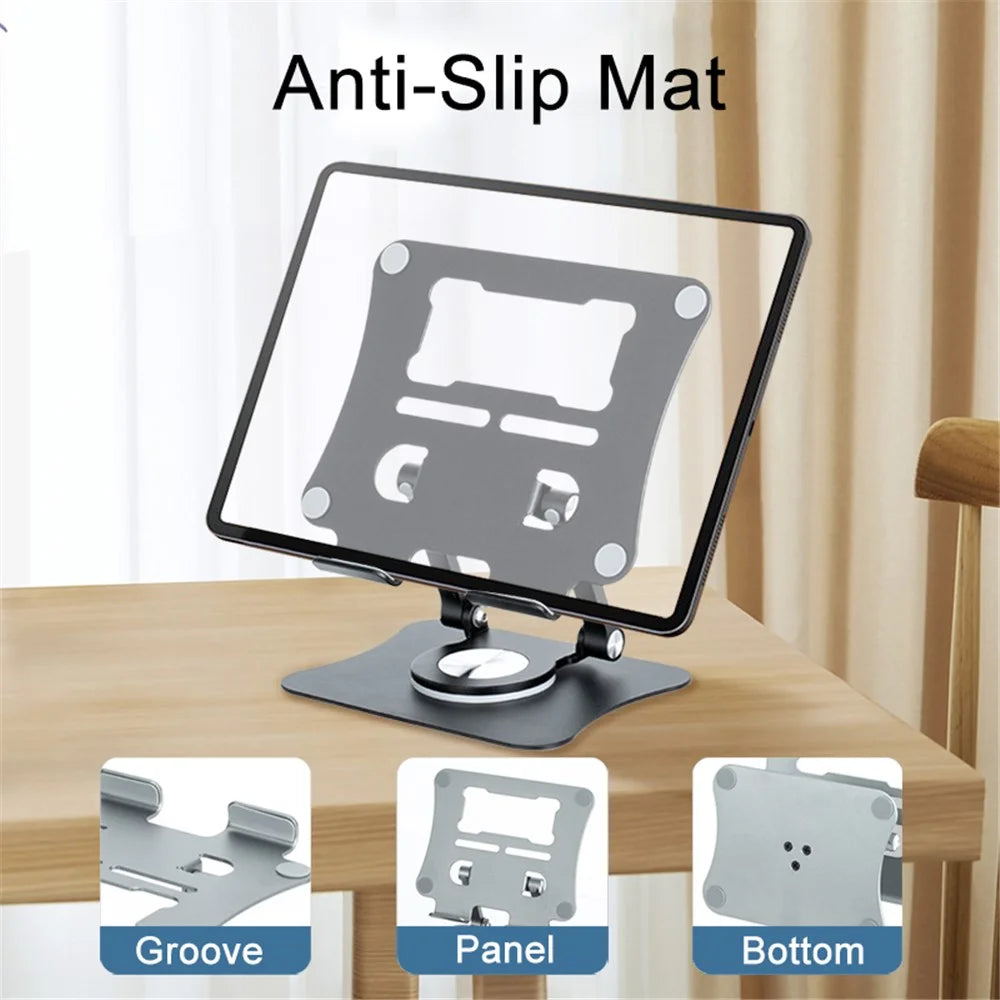 G68 Desktop Foldable Phone Tablet Stand for iPhone 16 / 16 Plus / 16 Pro / 16 Pro Max Aluminum Alloy 360-Degree Rotating Tablet Holder - Silver - 5