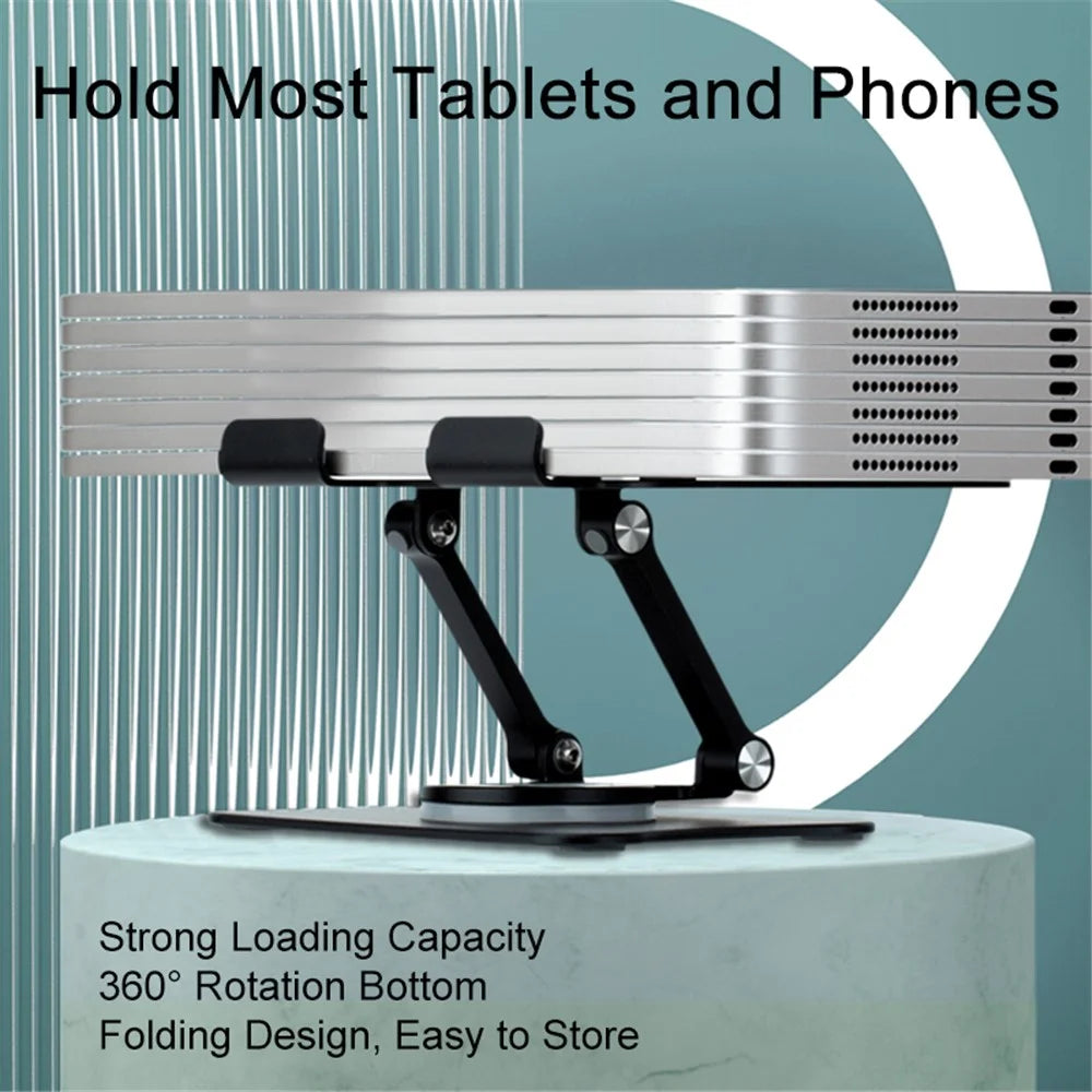 G68 Desktop Foldable Phone Tablet Stand for iPhone 16 / 16 Plus / 16 Pro / 16 Pro Max Aluminum Alloy 360-Degree Rotating Tablet Holder - Silver - 6