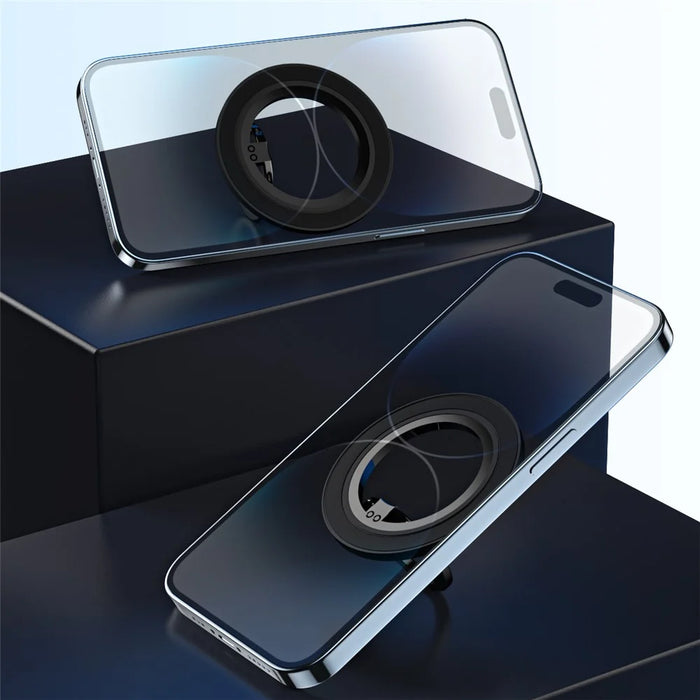 Cell Phone Kickstand 180-Degree Rotating Phone Back Stand Alloy Magnetic Phone Holder - Electroplating / Black - 4