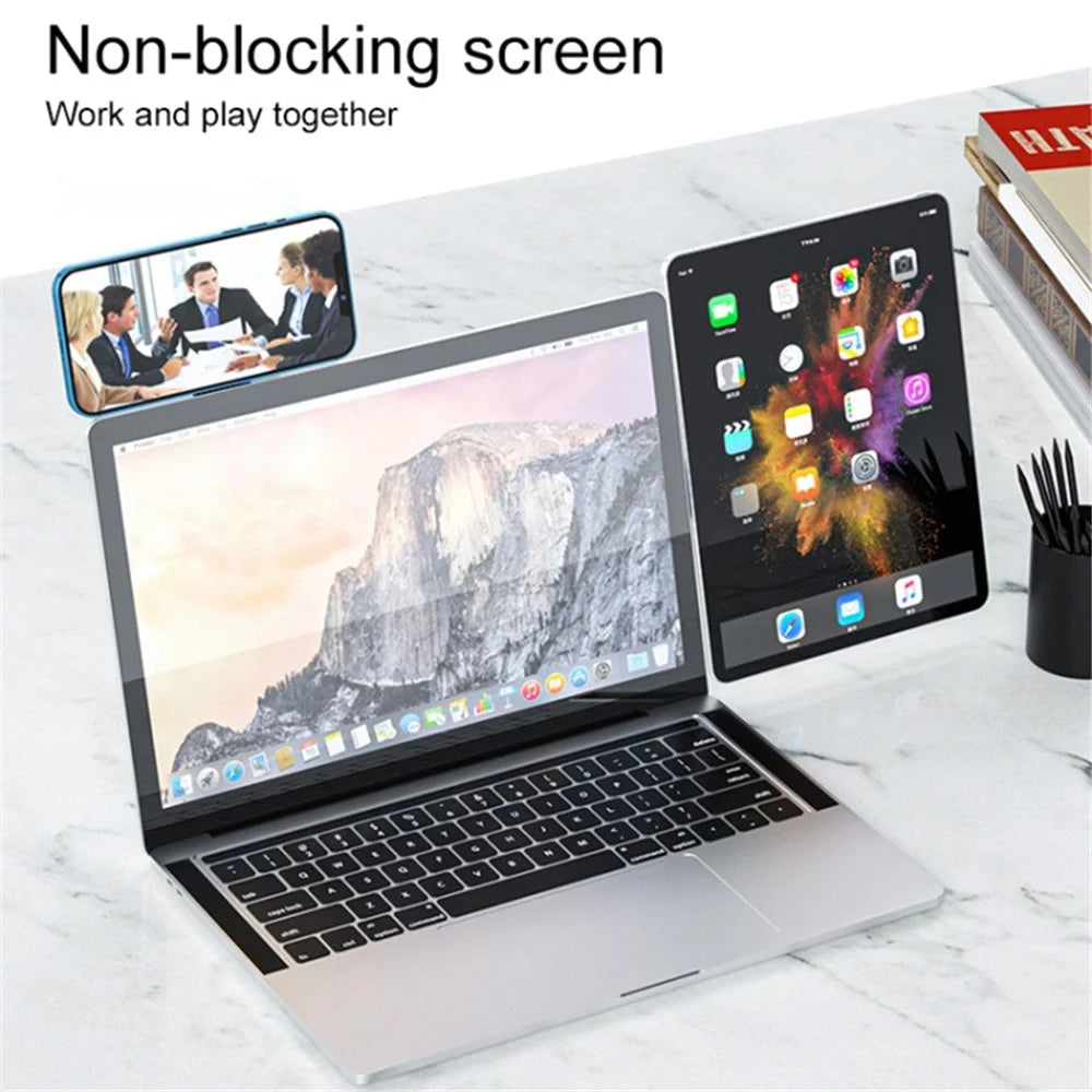 Laptop Side Mount Magnetic Phone Holder Aluminum Alloy Dual Screen Laptop Phone Holder - Silver - 3