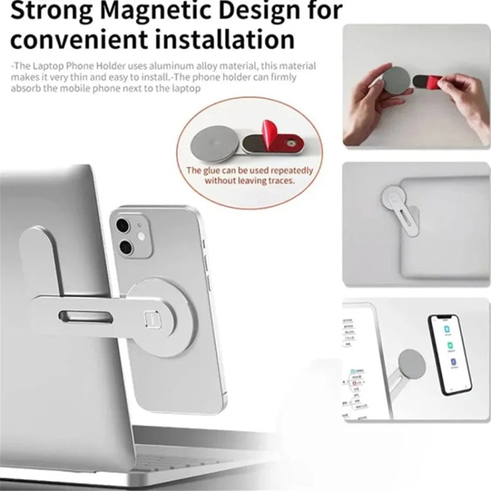 Magnetic Laptop Phone Holder Aluminum Alloy Portable Computer Expansion Bracket - Silver - 3