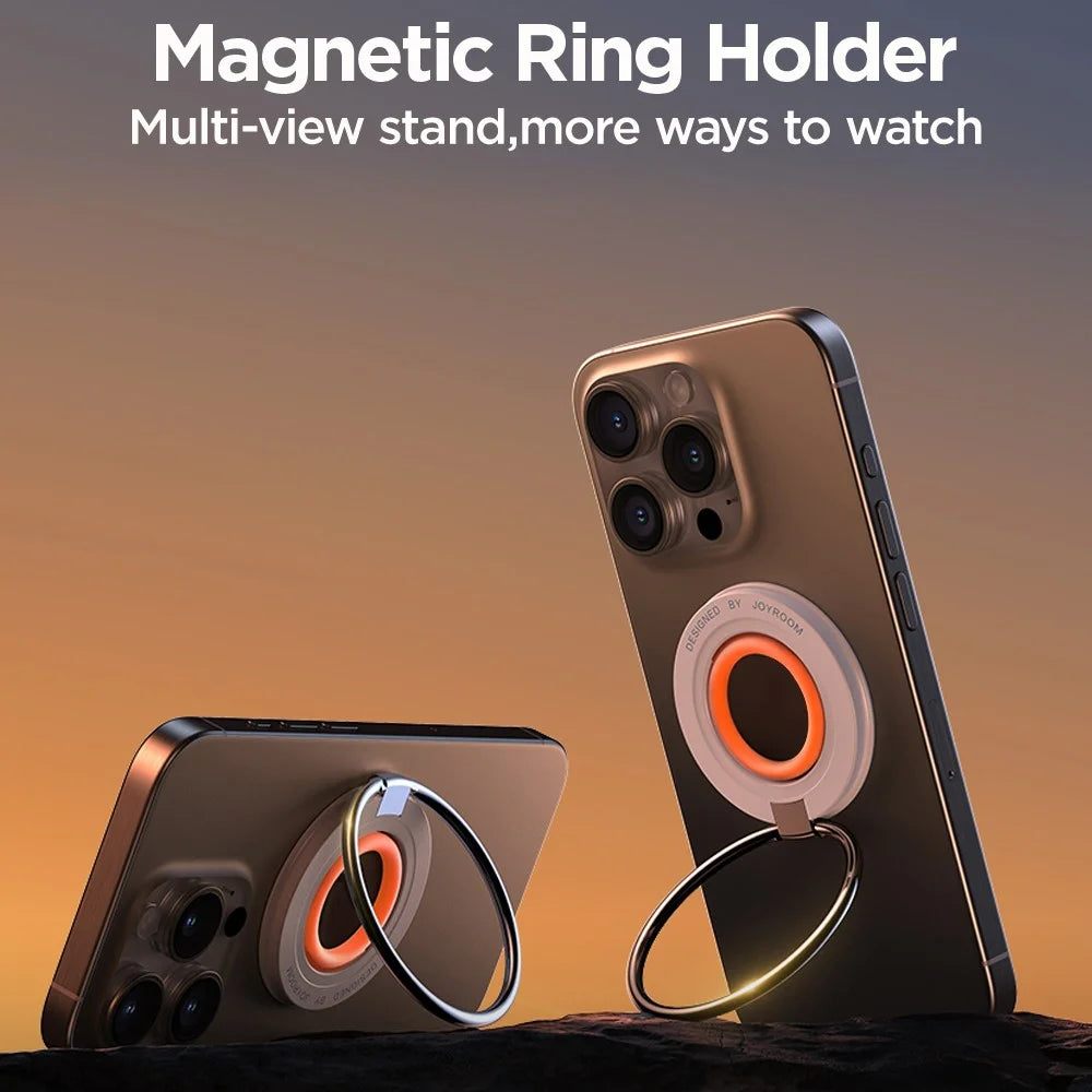 JOYROOM JR-ZS383 Magnetic Kickstand Compatible with Magsafe Grip Phone Holder Finger Ring Stand - White Orange - 3