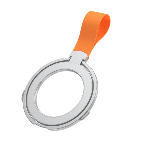 Magnetic Phone Grip Dual Ring Holder Phone Kickstand Foldable Stand with Strap - Silver+Orange - 1