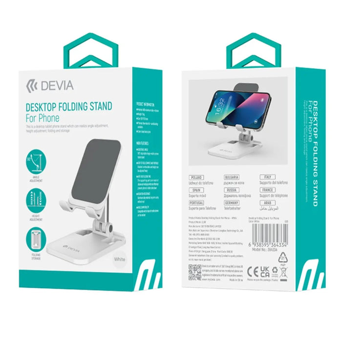 DEVIA Phone Stand Adjustable Foldable Desktop Phone Holder Tablets Cradle Dock for iPhone 16 / 16 Plus / 16 Pro / 16 Pro Max - White - 7