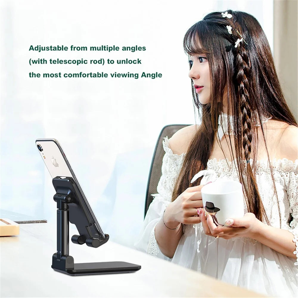 DEVIA ES054 Foldable Phone Stand Height Adjustable Cell Phone Holder Desktop Dock for iPhone 16 / 16 Plus / 16 Pro / 16 Pro Max - White - 4