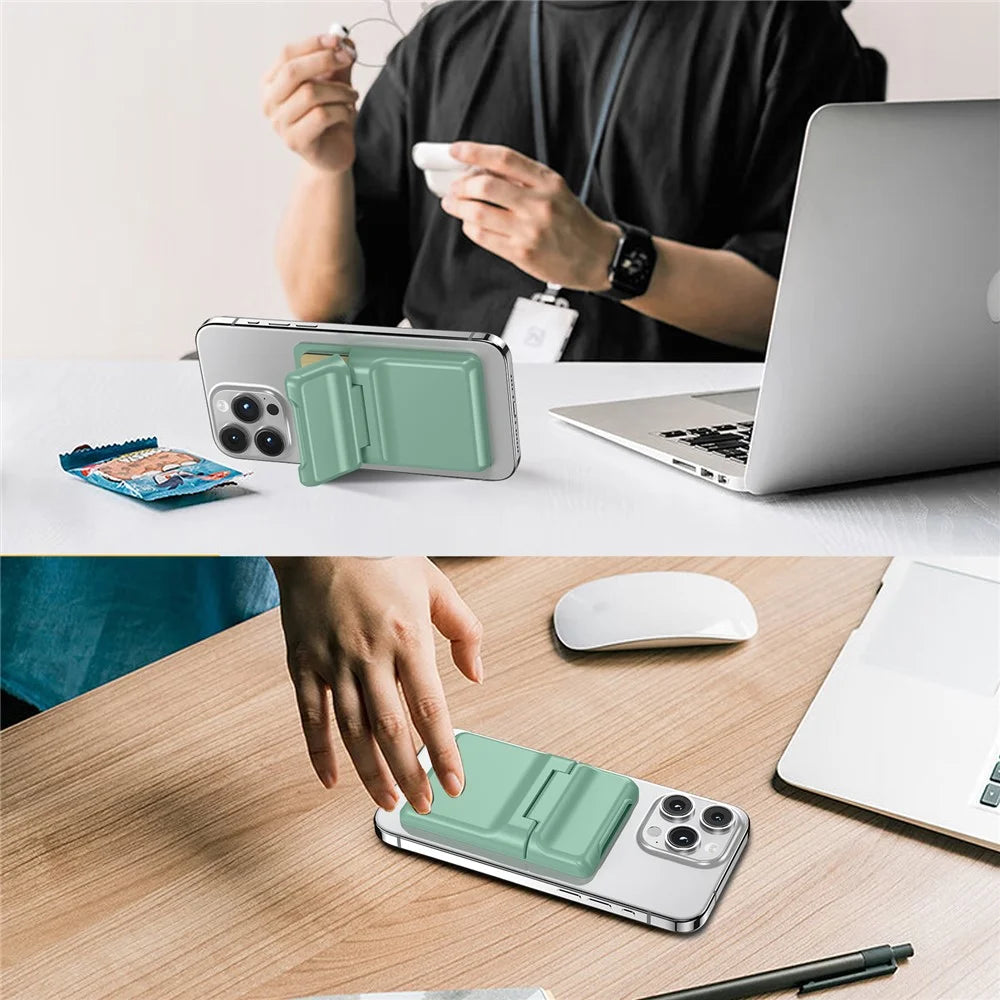 For iPhone 12-15 Series Magnetic Card Holder with Kickstand Compatible with MagSafe - Light Green - 5