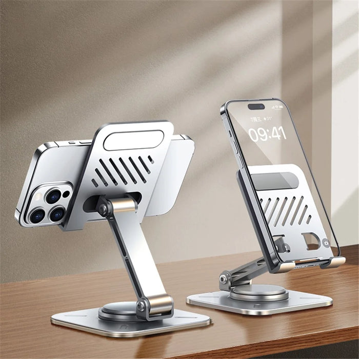 XUNDD XDHO-027 Phone Holder Rotation Foldable Desktop Tablet Stand for iPhone 16 / 16 Plus / 16 Pro / 16 Pro Max - Silver - 1
