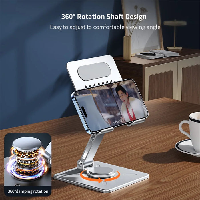 XUNDD XDHO-027 Rotation Foldable Desktop Holder Tablet Stand for iPhone 16 / 16 Plus / 16 Pro / 16 Pro Max - Silver - 4