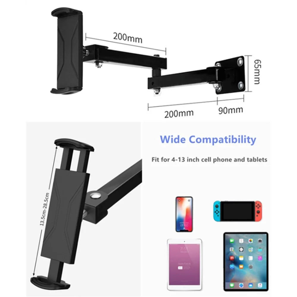 Wall-Mounted Extendable Tablet Smartphone Holder with Long Arm for iPhone 16 / 16 Plus / 16 Pro / 16 Pro Max 4-13 Inch Devices - 7