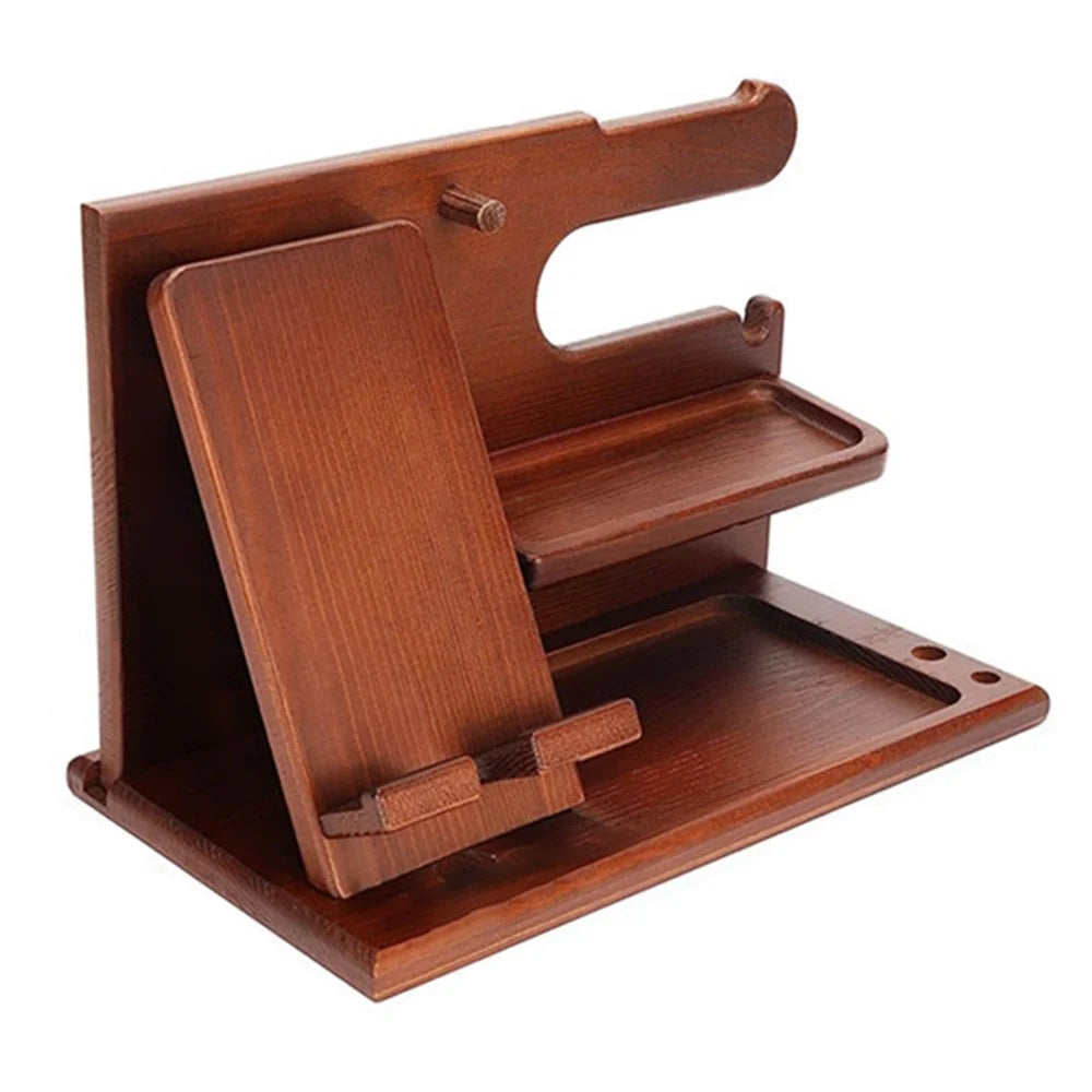 00659 Solid Wooden Phone Stand Multi-Functional Bedside Organizer for iPhone 16 / 16 Plus / 16 Pro / 16 Pro Max - 1