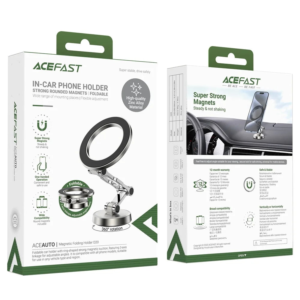 ACEFAST D20 Magnetic Car Dashboard Mount Phone Holder for iPhone 16 / 16 Plus / 16 Pro / 16 Pro Max Zinc Alloy Phone Stand Bracket - Silver - 6