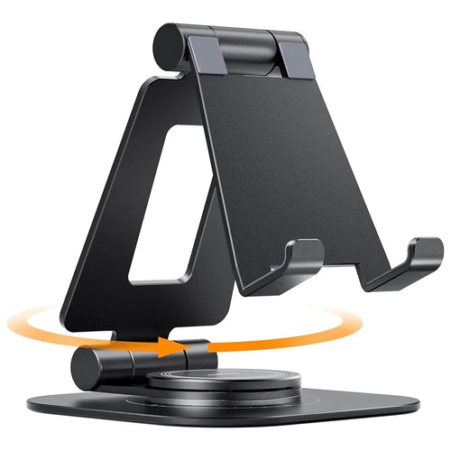 AS007-XS Cell Phone Stand Aluminum Alloy+Silicone Adjustable Angle Height Desk Dock Holder for 4.7-7 inch Devices - Black - 1