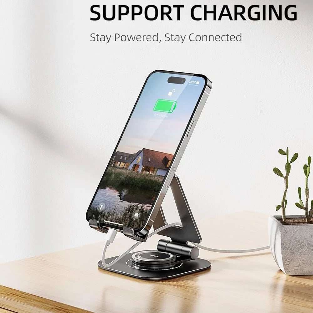 AS007-XS Cell Phone Stand Aluminum Alloy+Silicone Adjustable Angle Height Desk Dock Holder for 4.7-7 inch Devices - Black - 2