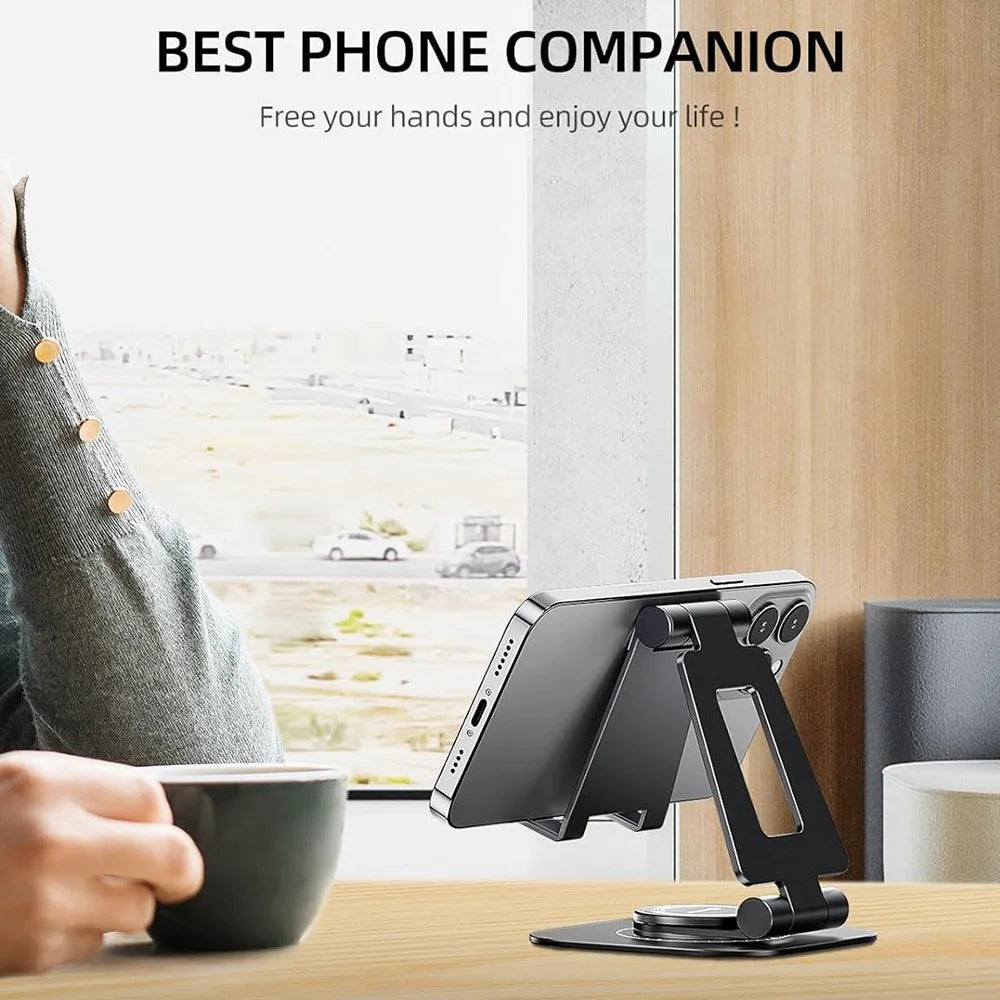 AS007-XS Cell Phone Stand Aluminum Alloy+Silicone Adjustable Angle Height Desk Dock Holder for 4.7-7 inch Devices - Black - 3