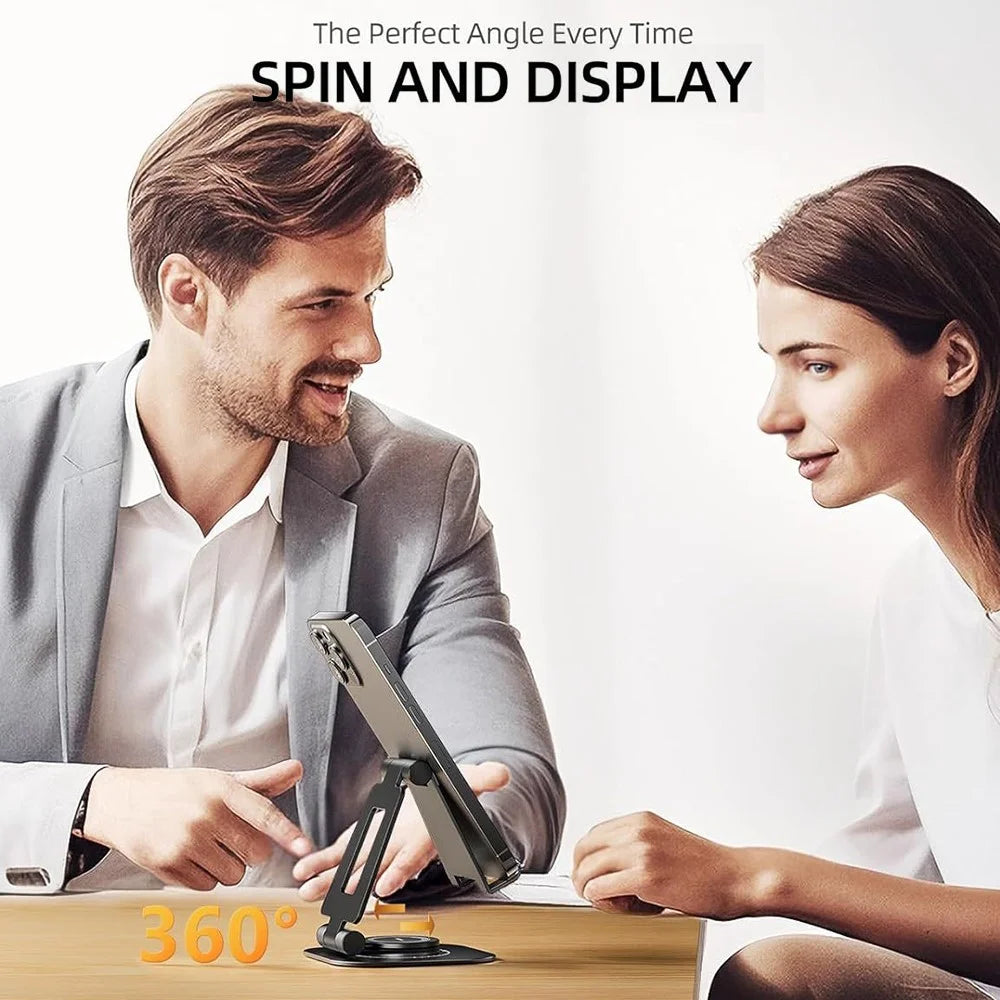 AS007-XS Cell Phone Stand Aluminum Alloy+Silicone Adjustable Angle Height Desk Dock Holder for 4.7-7 inch Devices - Black - 6