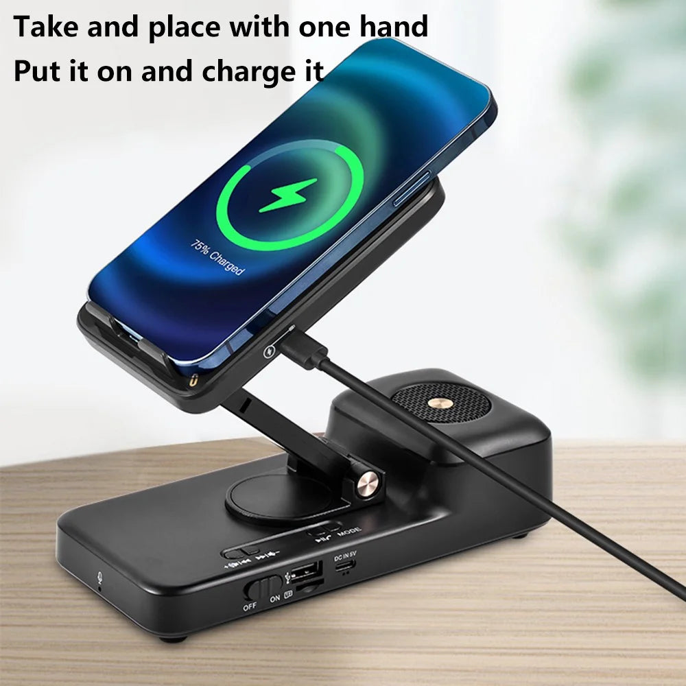 F21 Wireless Charger 15W Charging Station with Bluetooth-compatible Speaker Breathable Phone Holder - 3