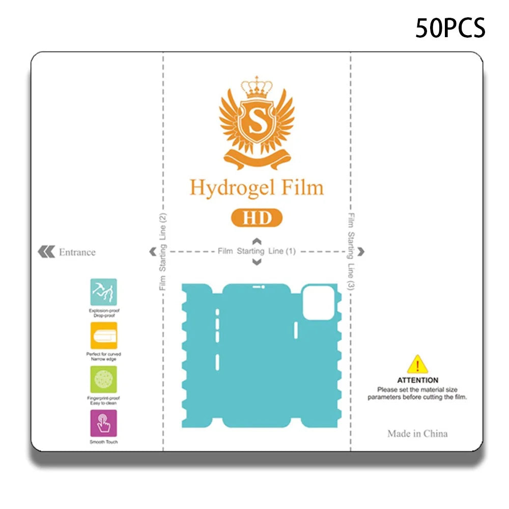 50 Pcs TPU Hydrogel Film 360° Full Coverage Screen Protector Cuttable Scratch Resistant Film - HD - 1