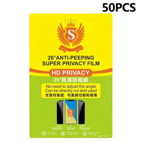 50 Pcs Privacy Screen Protector TPU HD Anti Spy Hydrogel Film Full Coverage Soft Film For Curved Screens - 1