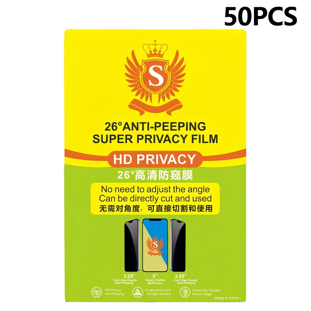 50 Pcs Privacy Screen Protector TPU HD Anti Spy Hydrogel Film Full Coverage Soft Film For Curved Screens - 1